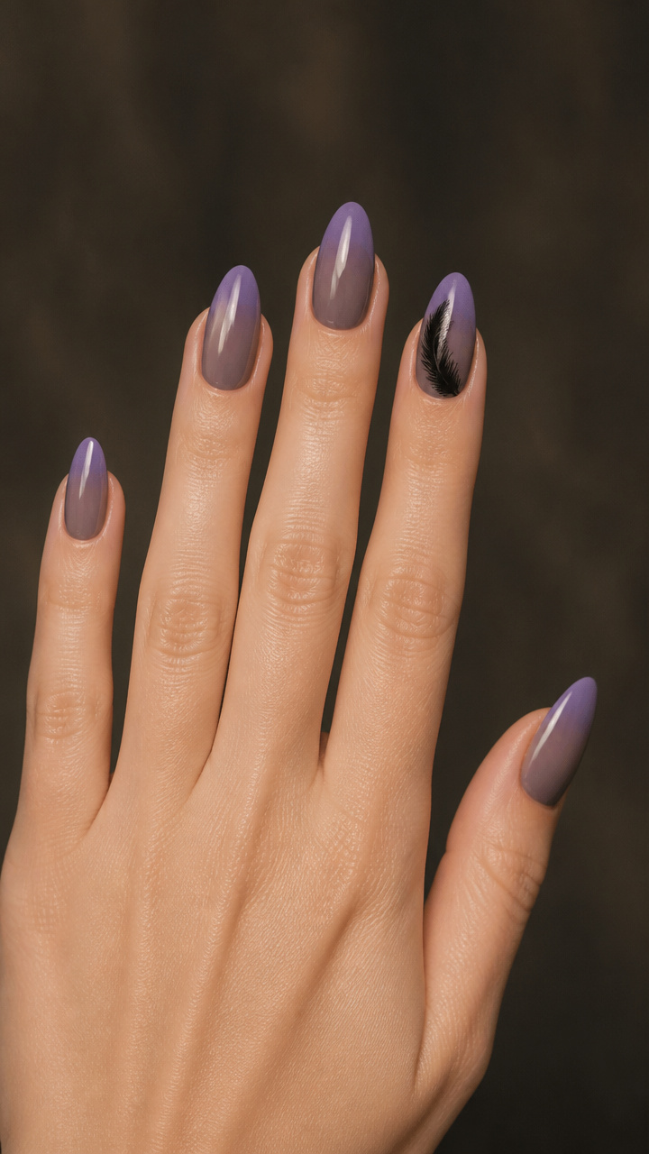 Smoky Lilac Tips with Glossy Raven Feather Accent