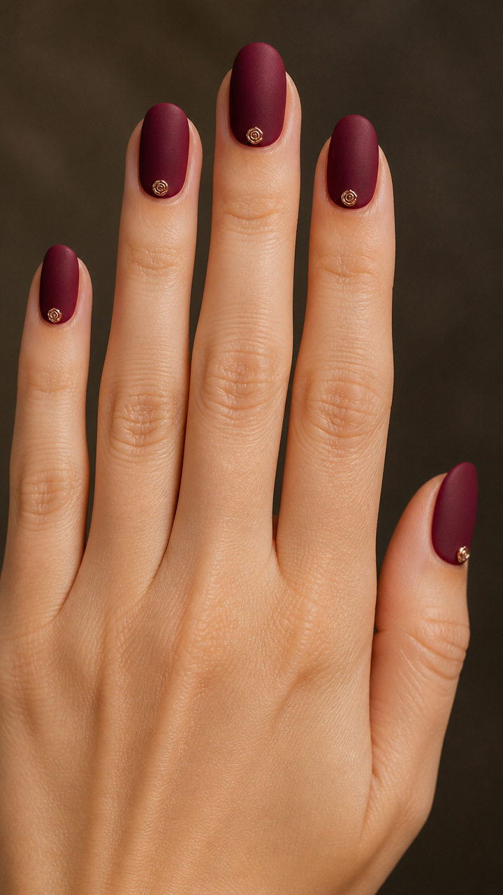 Velvet Burgundy Matte with Tiny Rose Studs