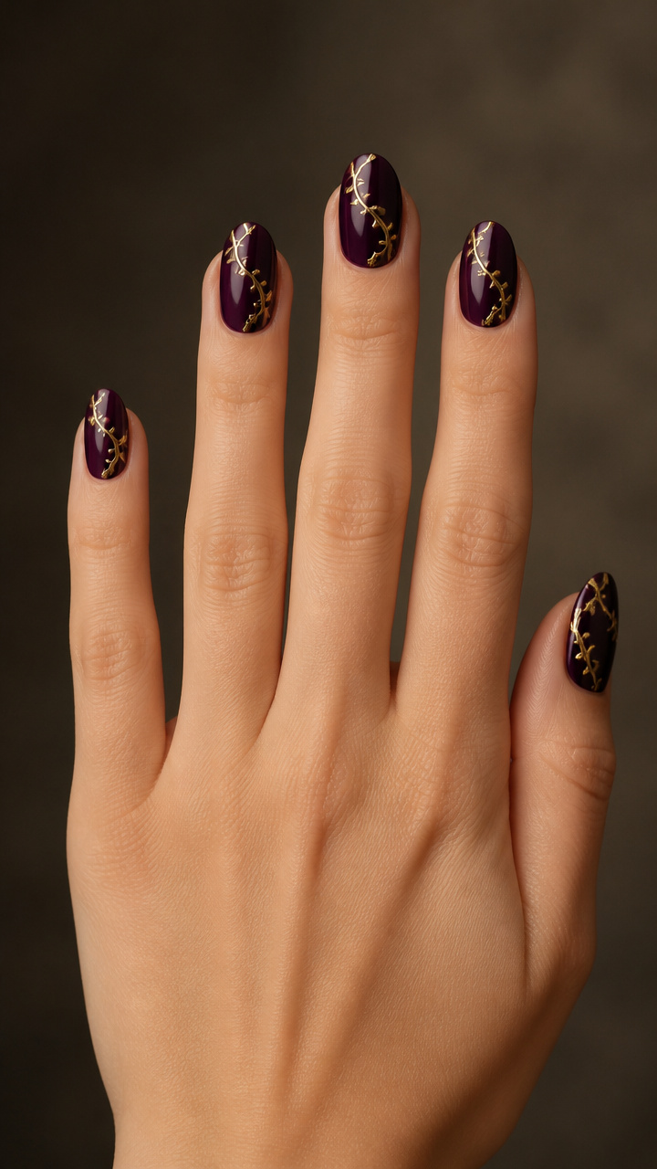 Deep Eggplant with Gold Thorn Vine Art