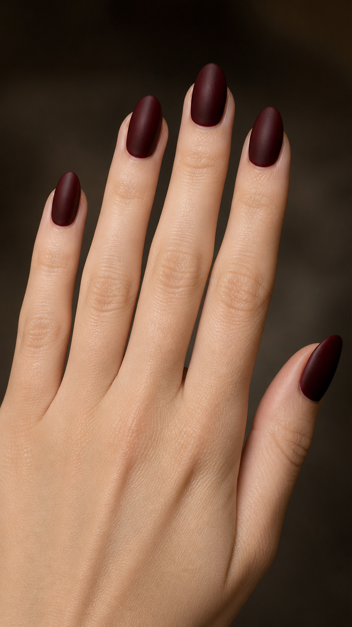 Oxblood Almond Shape with Matte Top Coat