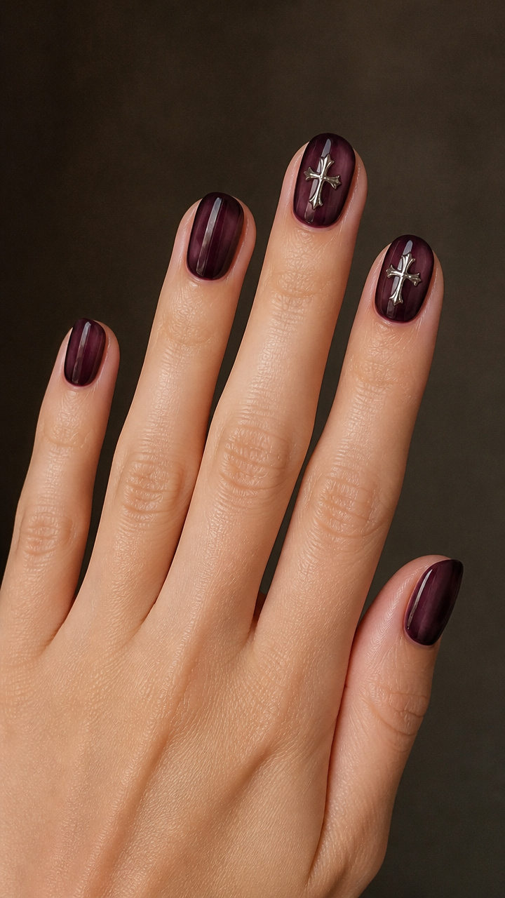 Smoky Grape Jelly Top with Silver Crosses