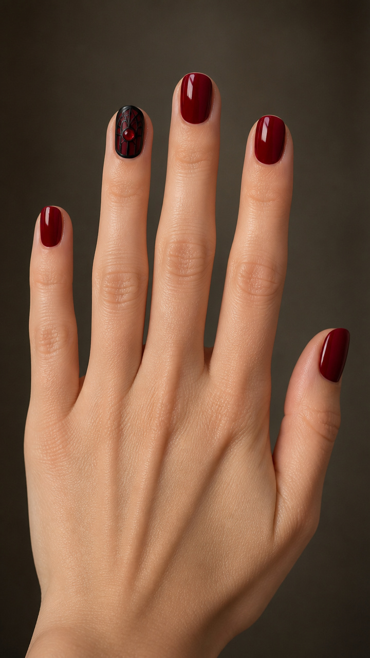 Glossy Crimson with Gothic Arch Window Accent