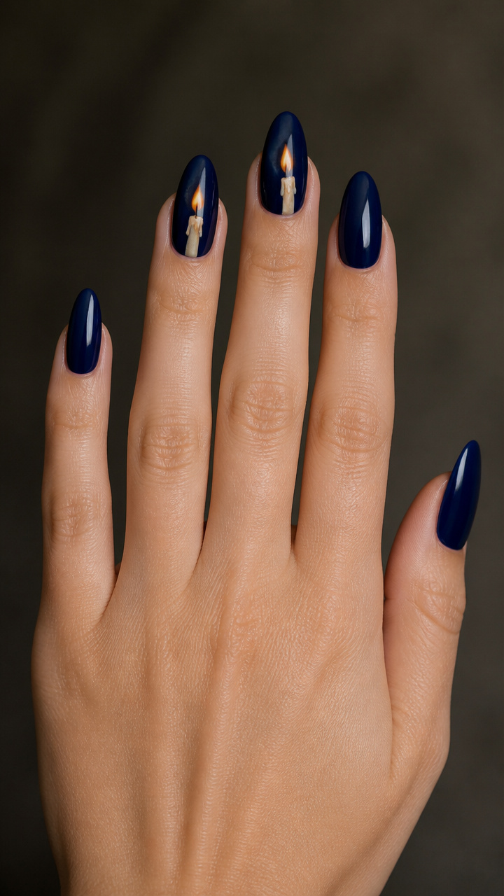 Midnight Blue with Flickering Candle Flames