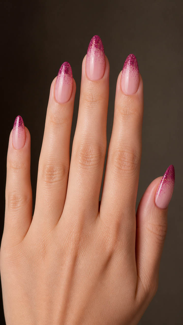 Glitter Gradient French Tips on Almond Nails
