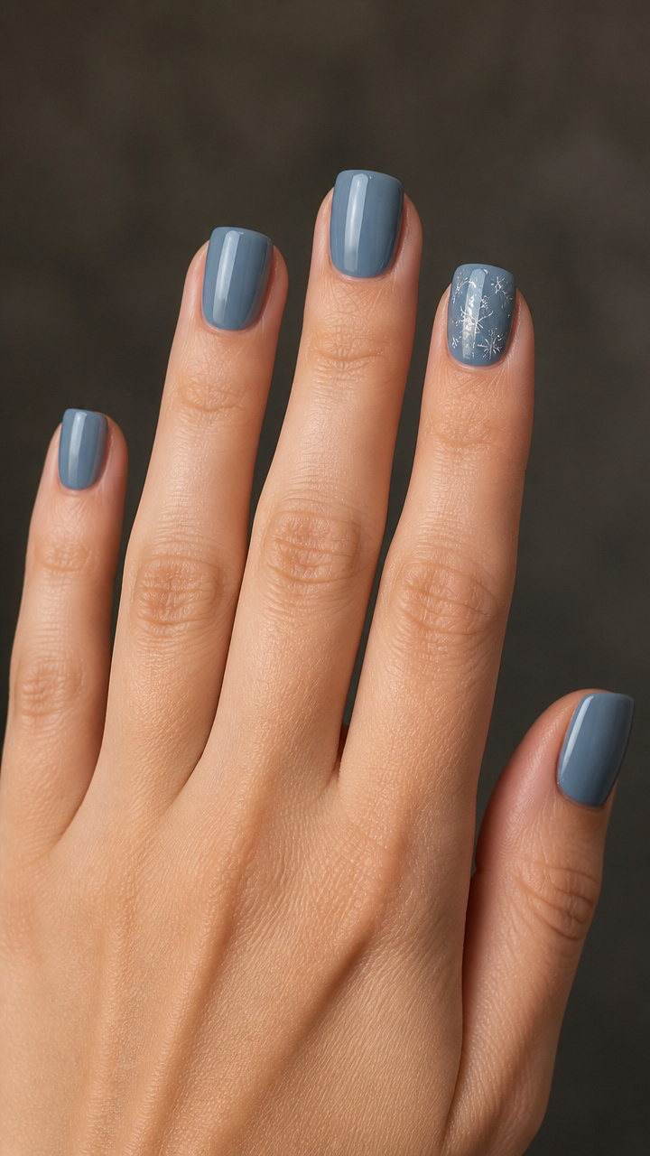 Snowflake Accent Nails on Short Square Base