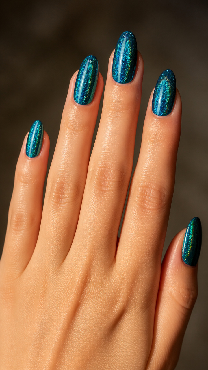 Deep Icy Teal Chrome with Holographic Flecks