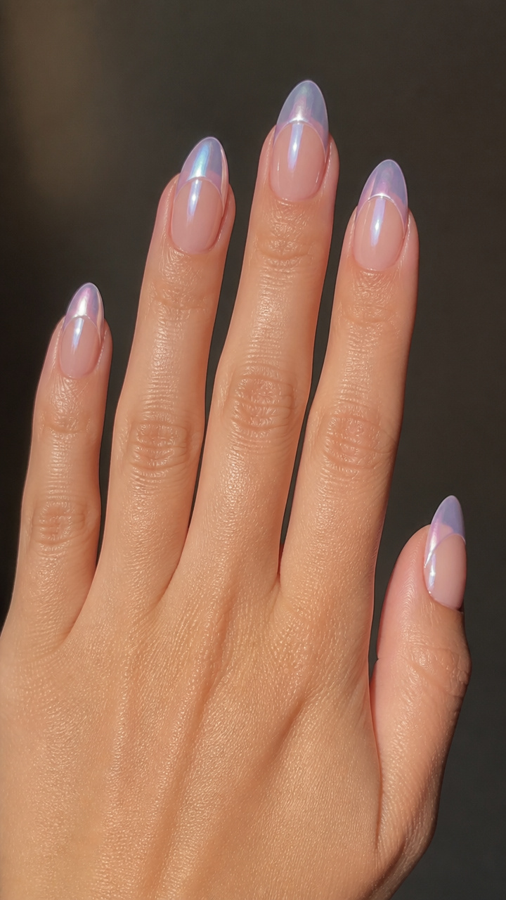 Pearlescent Chrome French Tips with Icy Sheen