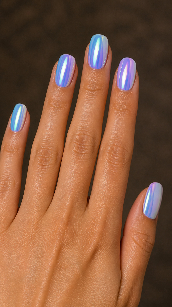 Chrome Aurora Borealis Nails with Iridescent Shift