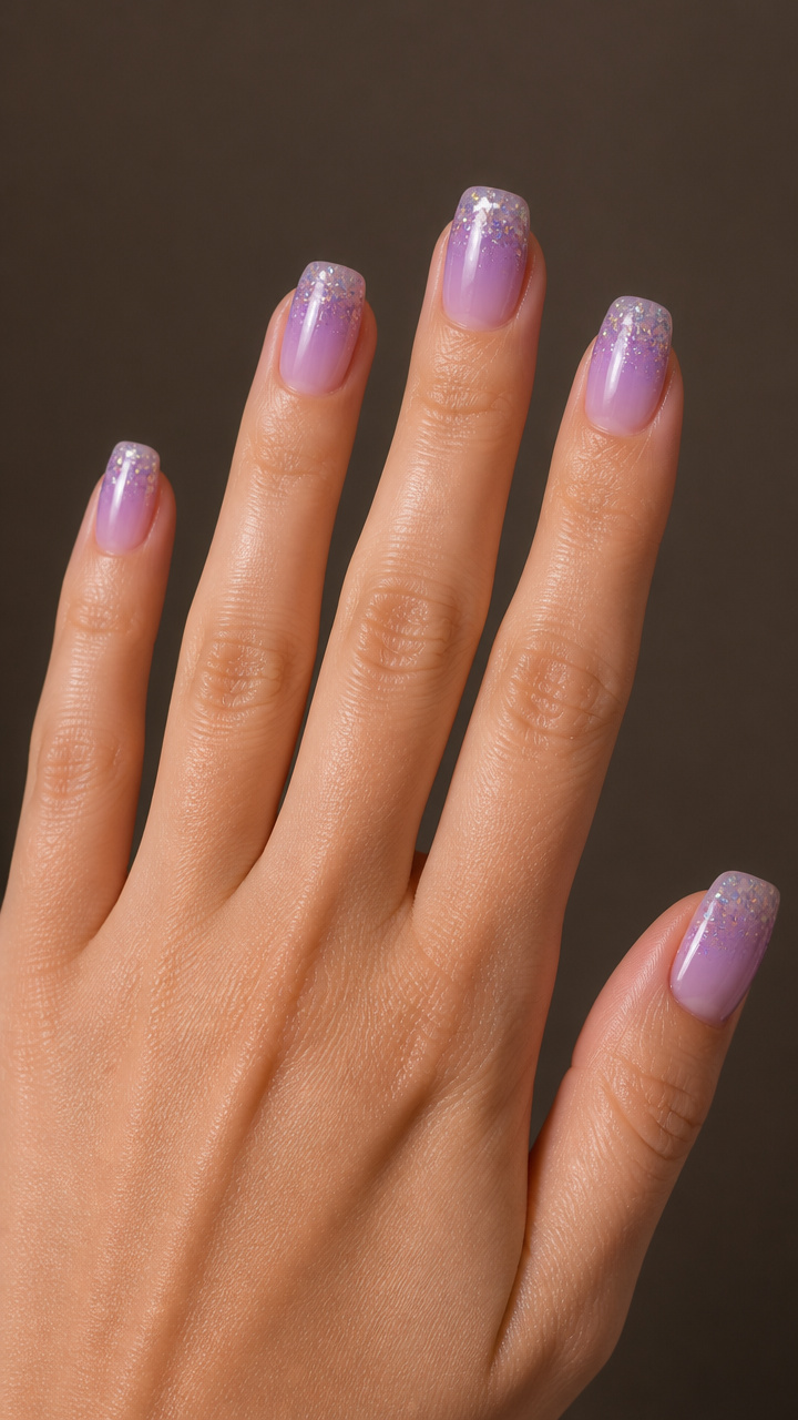 Icy Lavender Ombré with Glitter Tips