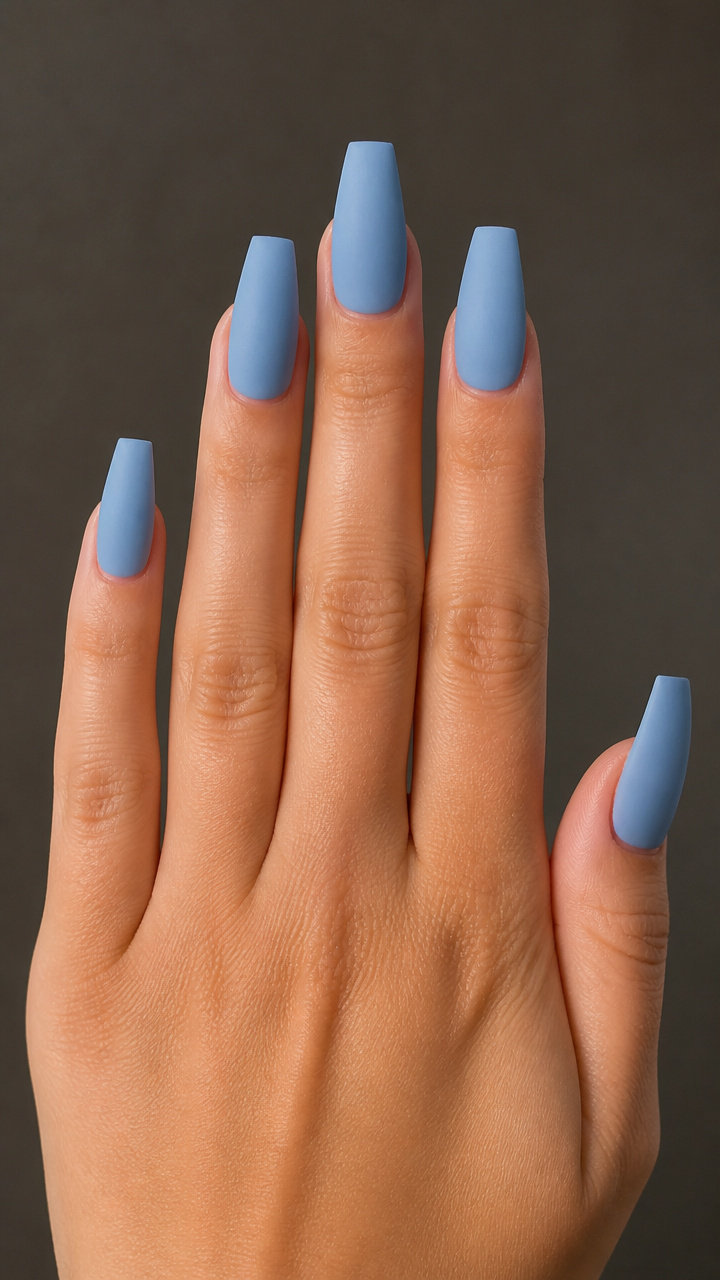 Glacier Blue Matte Coffin Nails