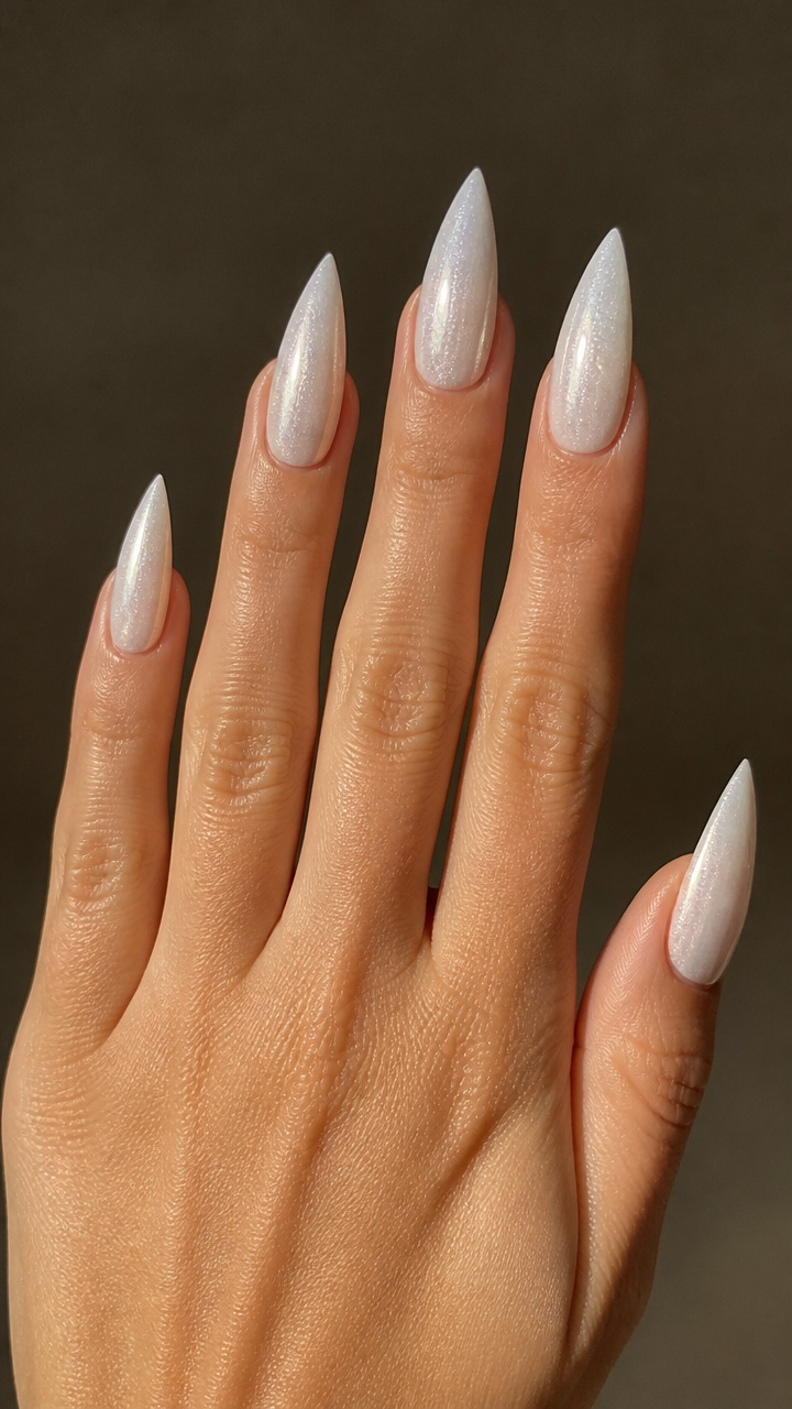Pearl-Infused White Stiletto Tips