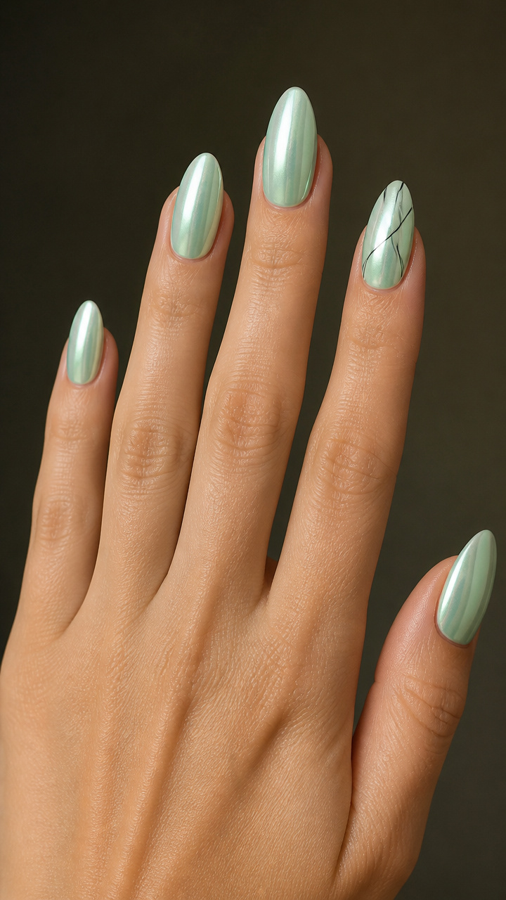 Pale Mint Chrome with Minimalist Line Art