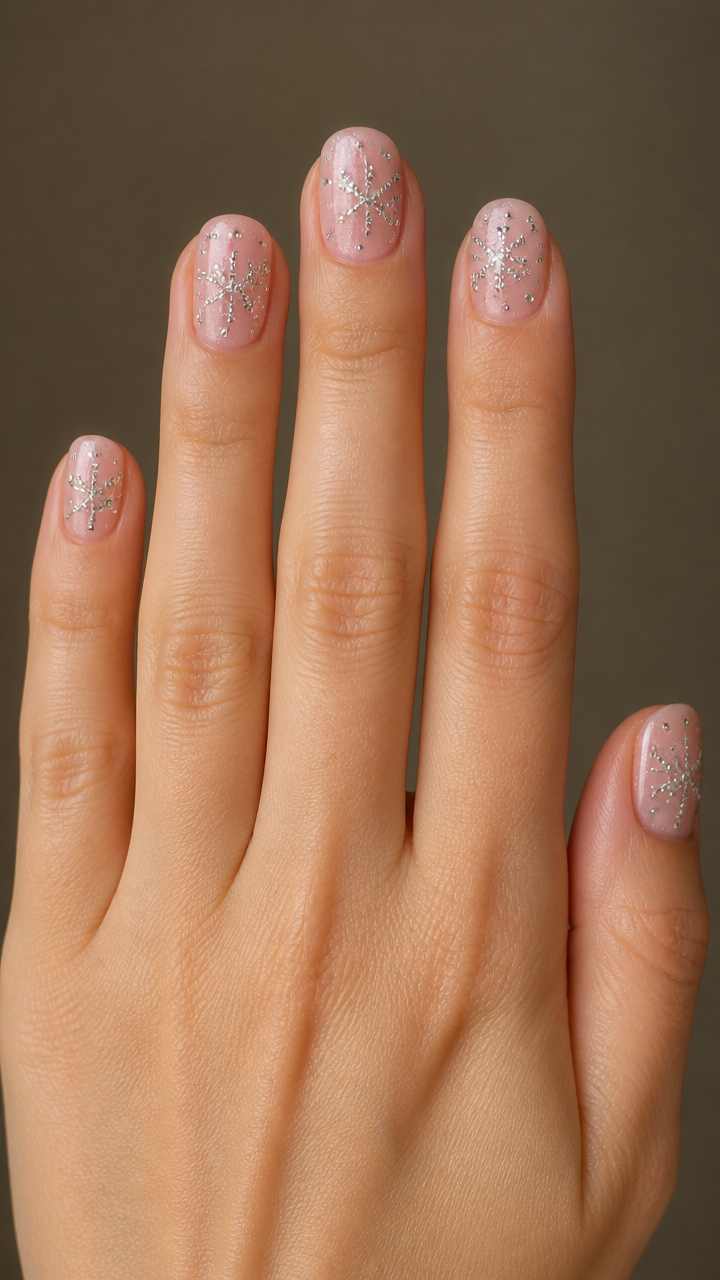 Sheer Icy Pink with Tiny Rhinestone Snowflakes
