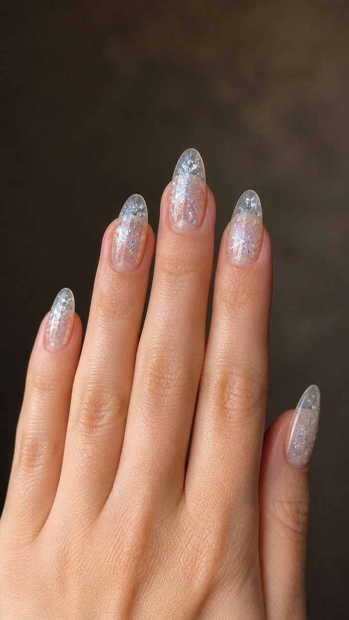 Ice Queen Clear Nails with Floating Glitter