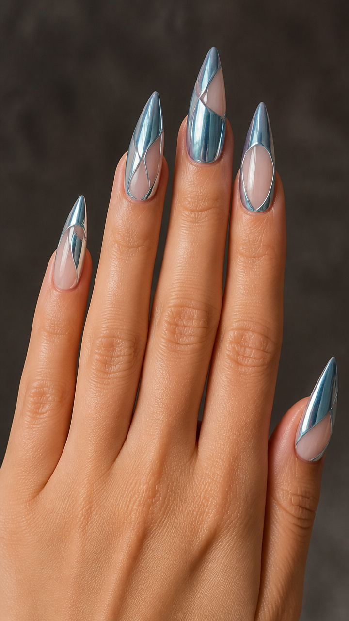 Blue-Tinted Chrome with Negative Space Design