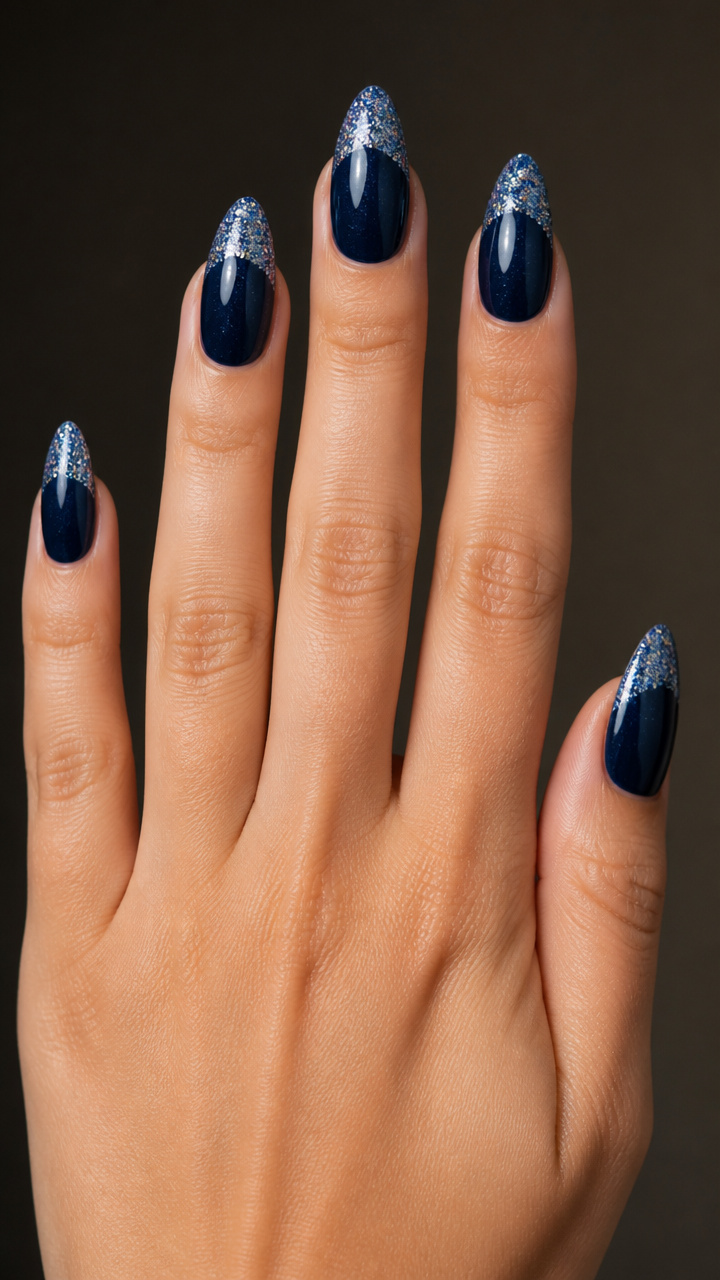 Deep Midnight Blue Base with Glitter Snowcaps