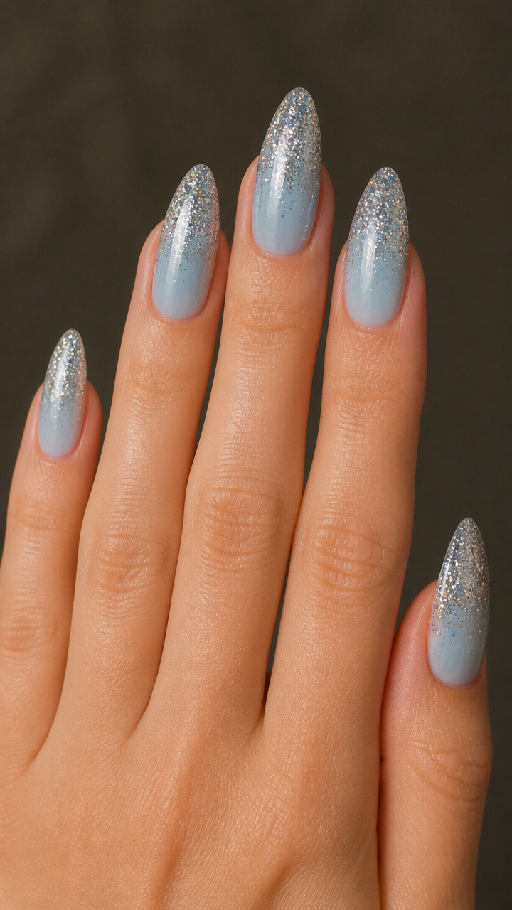 Glitter Gradient Over Ice Blue Base