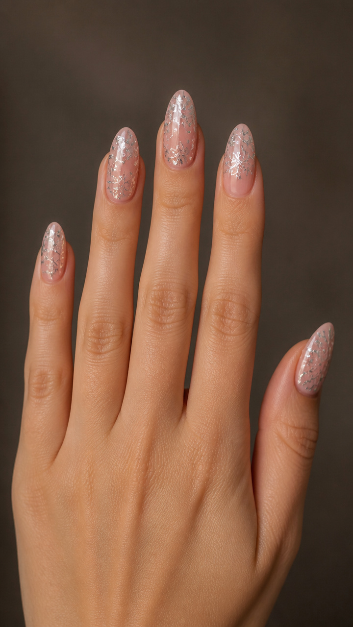 Silver Foil Snowflake Overlay on Translucent Pink