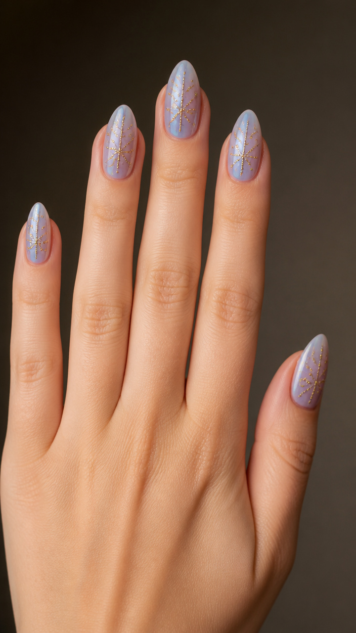 Iridescent Sheer Wash with Gold Snowflake Dots