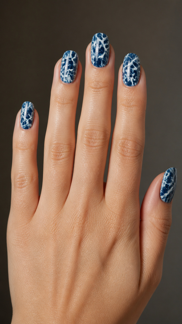 White Crackle Over Navy Blue Base
