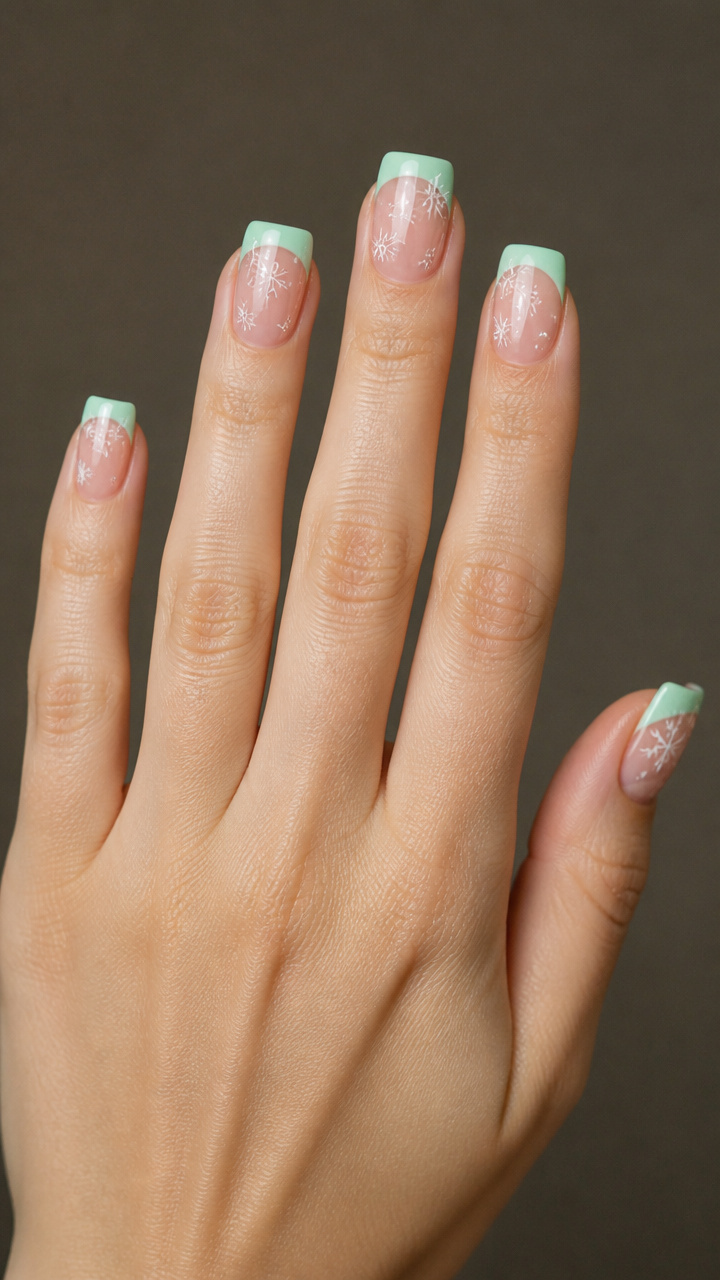Mint Green Tips with Tiny Snowflakes