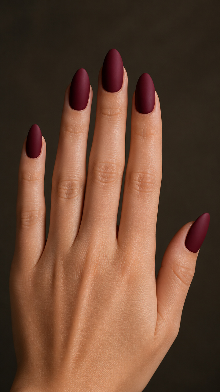 Black Cherry Gel with Matte Top on Almond