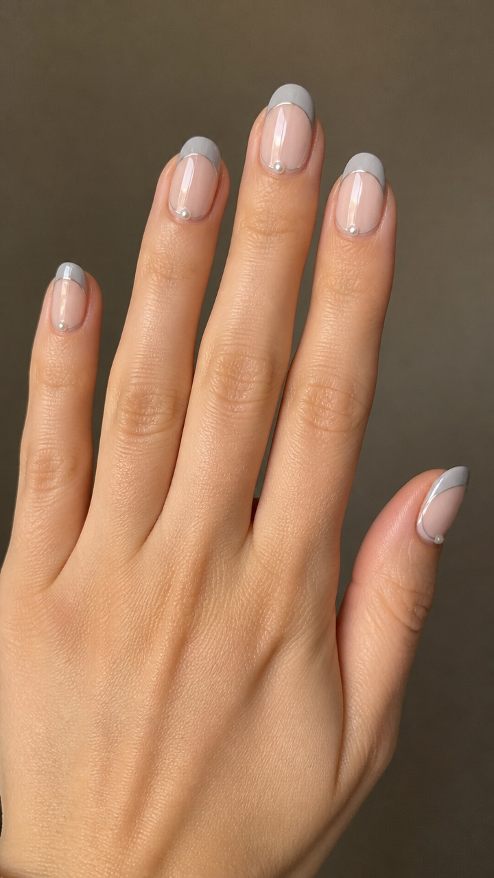 Pale Grey French with Pearl Accents