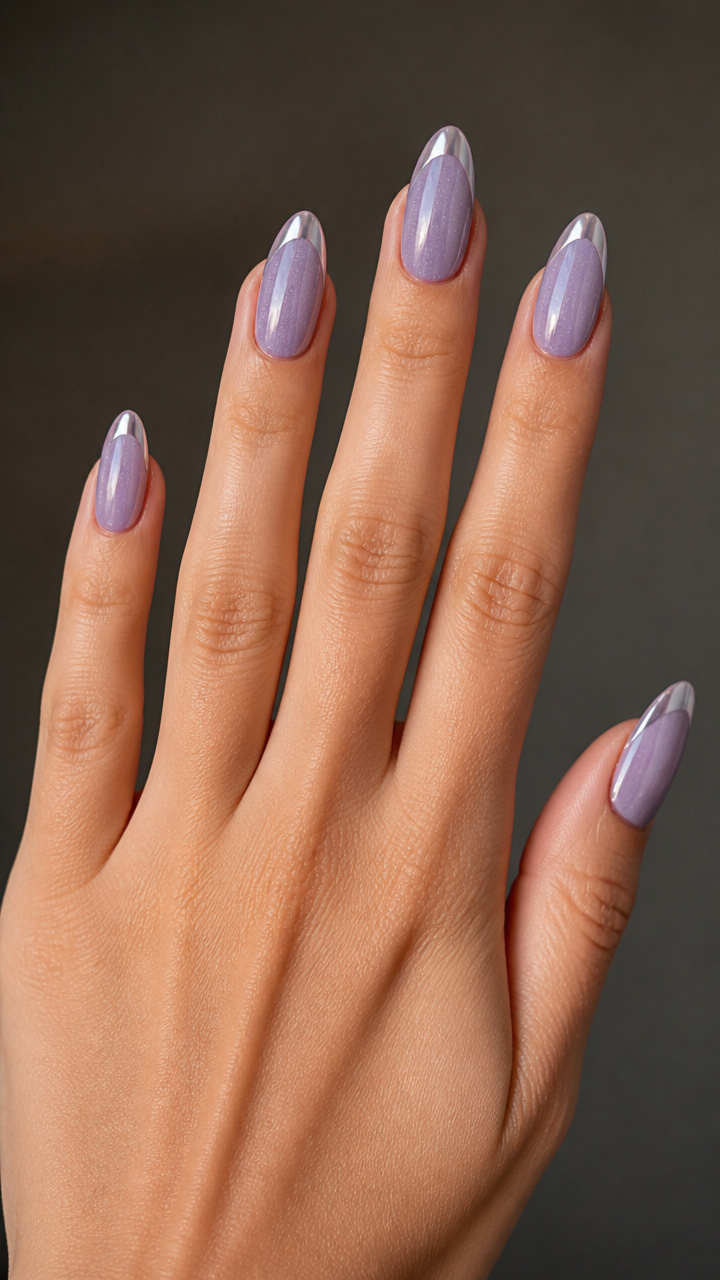 Frosted Lavender Almond with Icy Chrome Tips