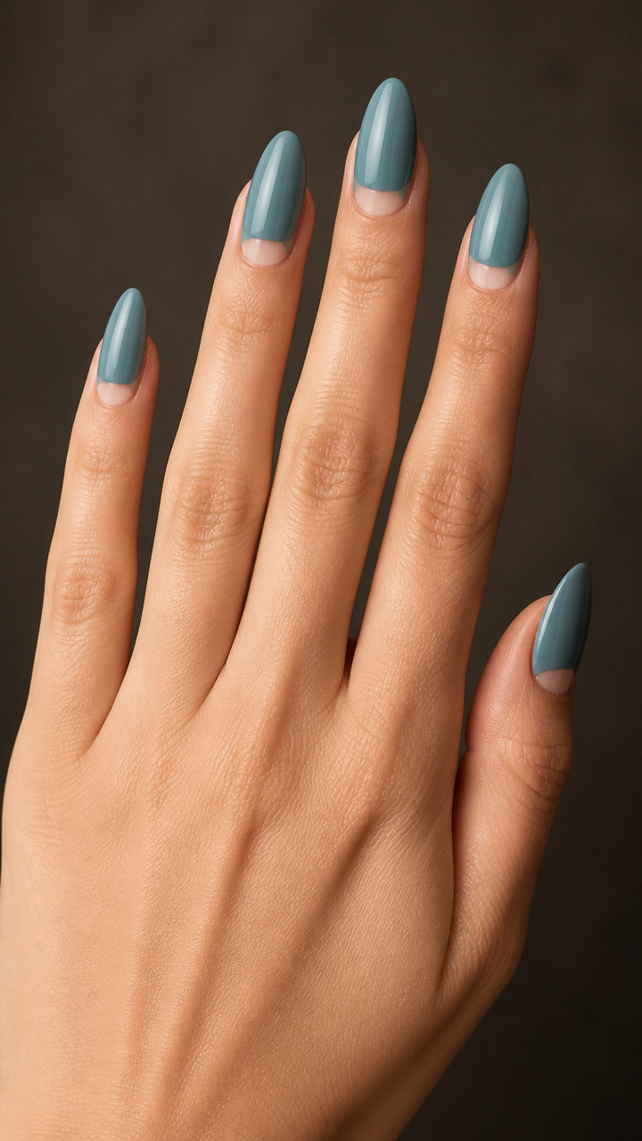 Dusty Teal with Negative Space Half-Moon Design