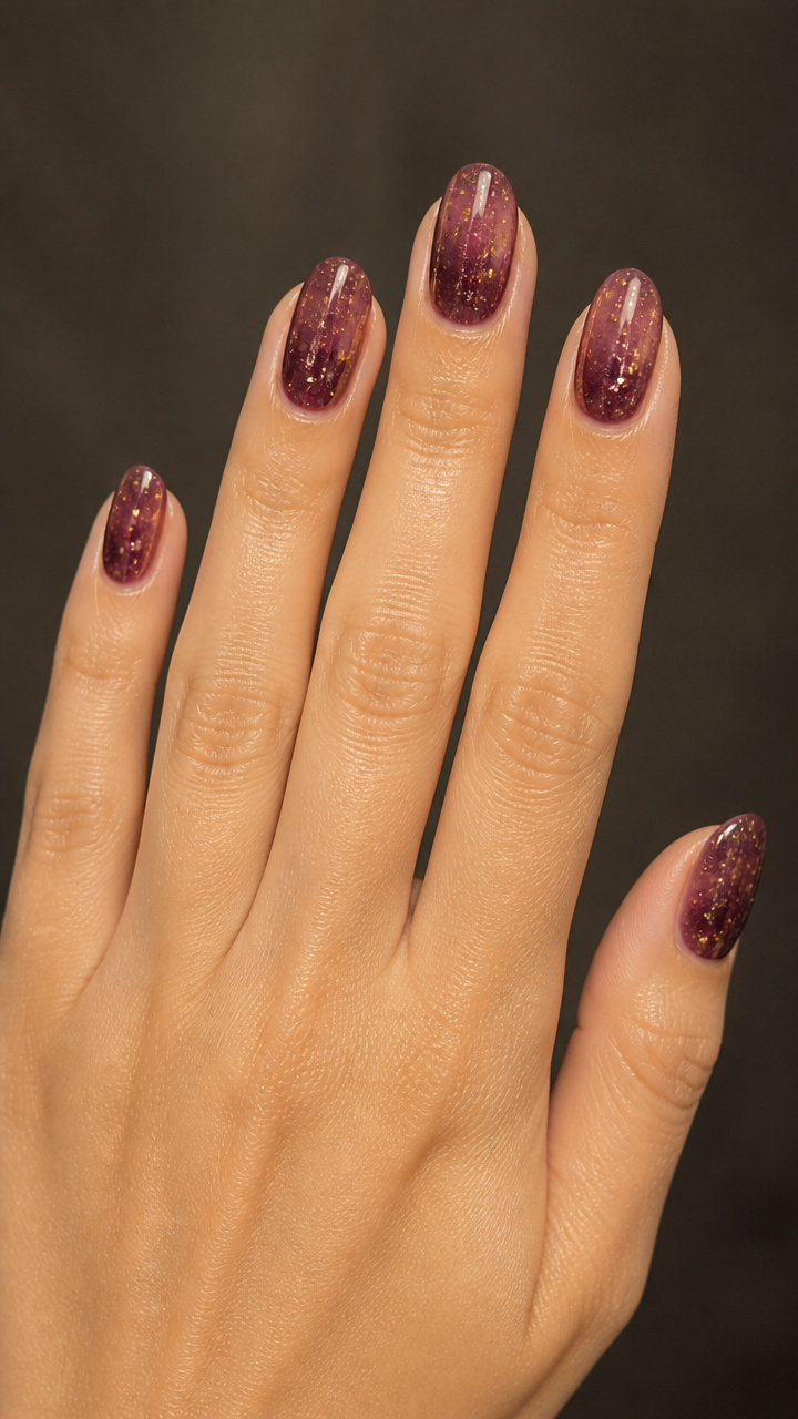Plum Jelly Polish with Gold Flecks