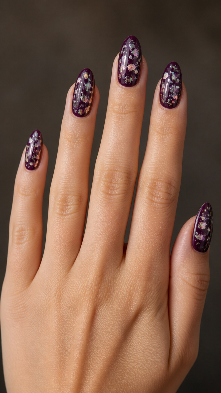 Holographic Silver on Deep Plum Base