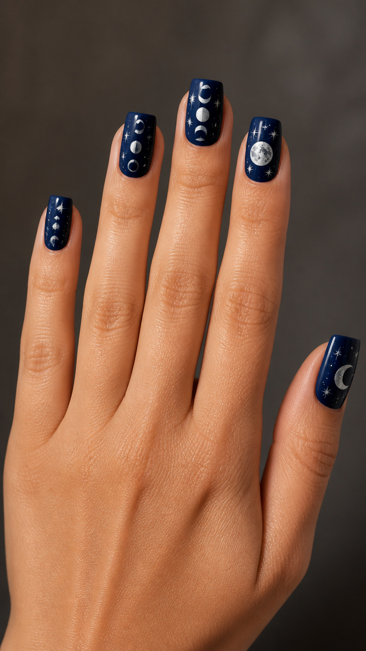 Navy Blue with Moon Phase Art