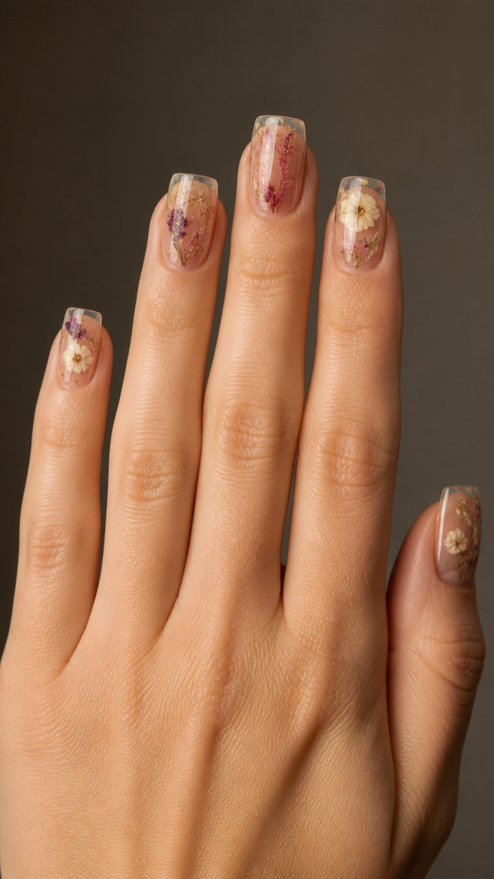 Clear Gloss with Pressed Real Dried Flowers