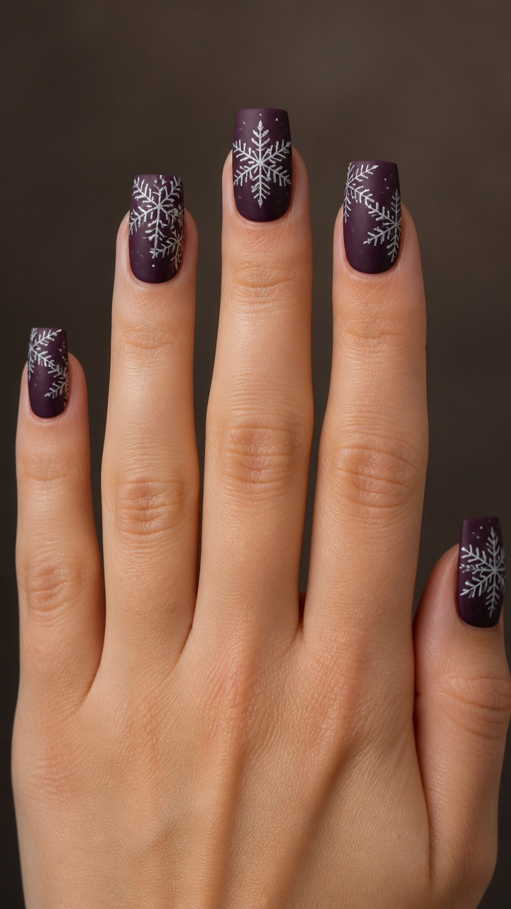 White Snowflake Stamping on Deep Plum