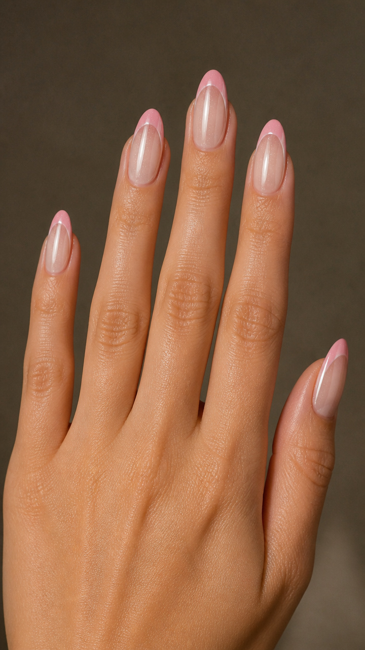 Blush French Tips with Icy Chrome Undersides