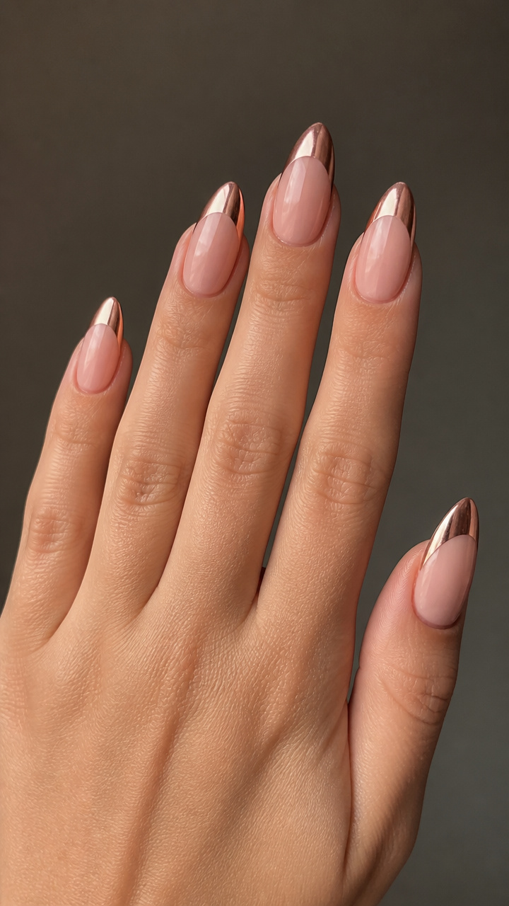 Rose Gold Mirror Tips on Almond Base