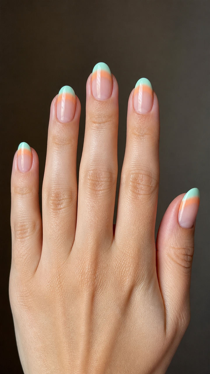 Pastel Ombré French Tips in Mint and Peach