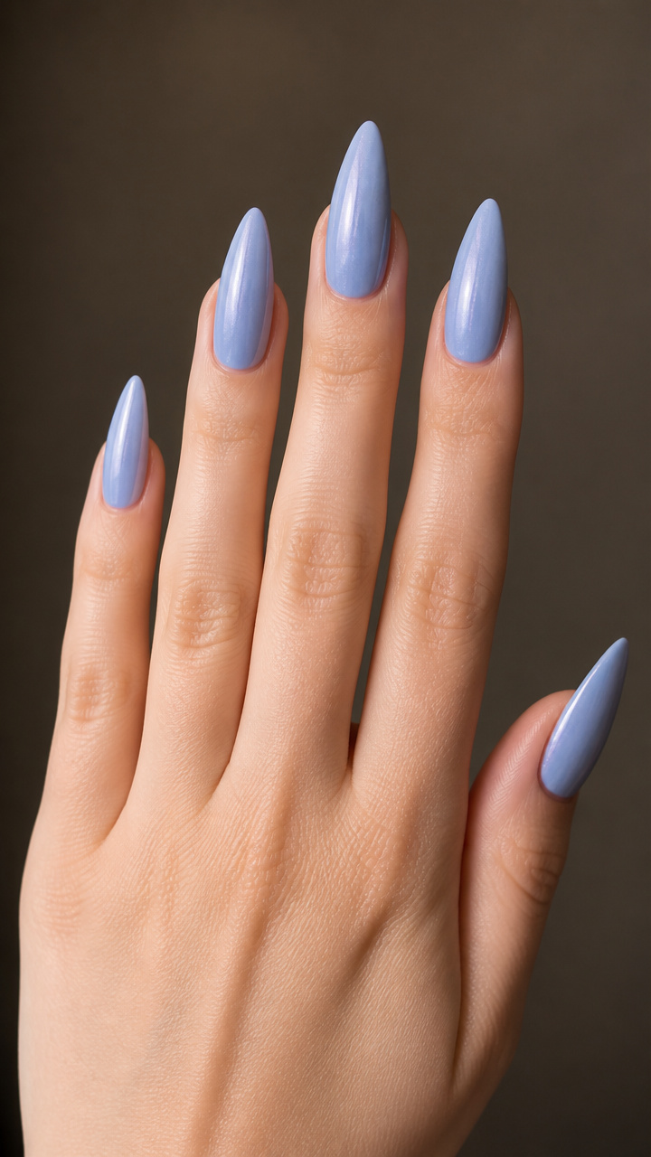 Lavender-Tinted Light Blue Stiletto Nails