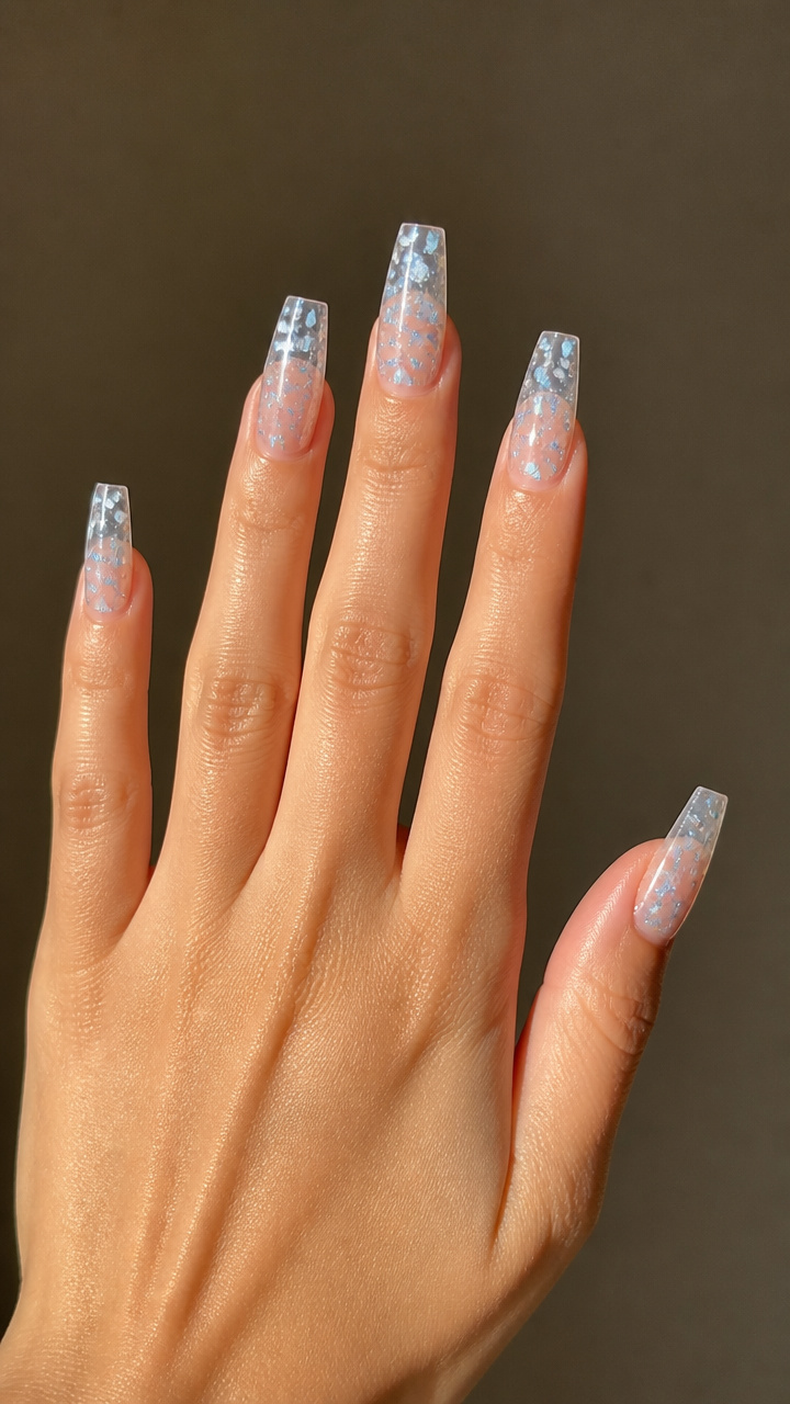 Clear Base with Floating Light Blue Confetti