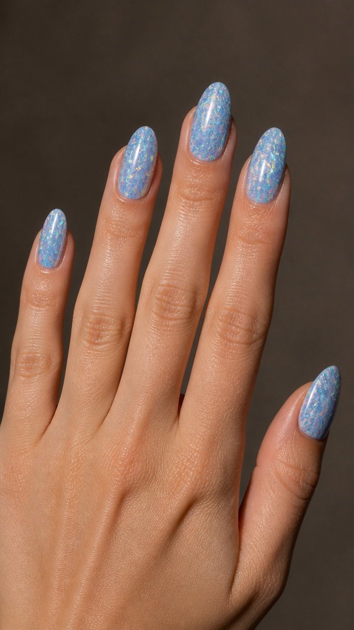 Light Blue Holographic Crackle Top Coat