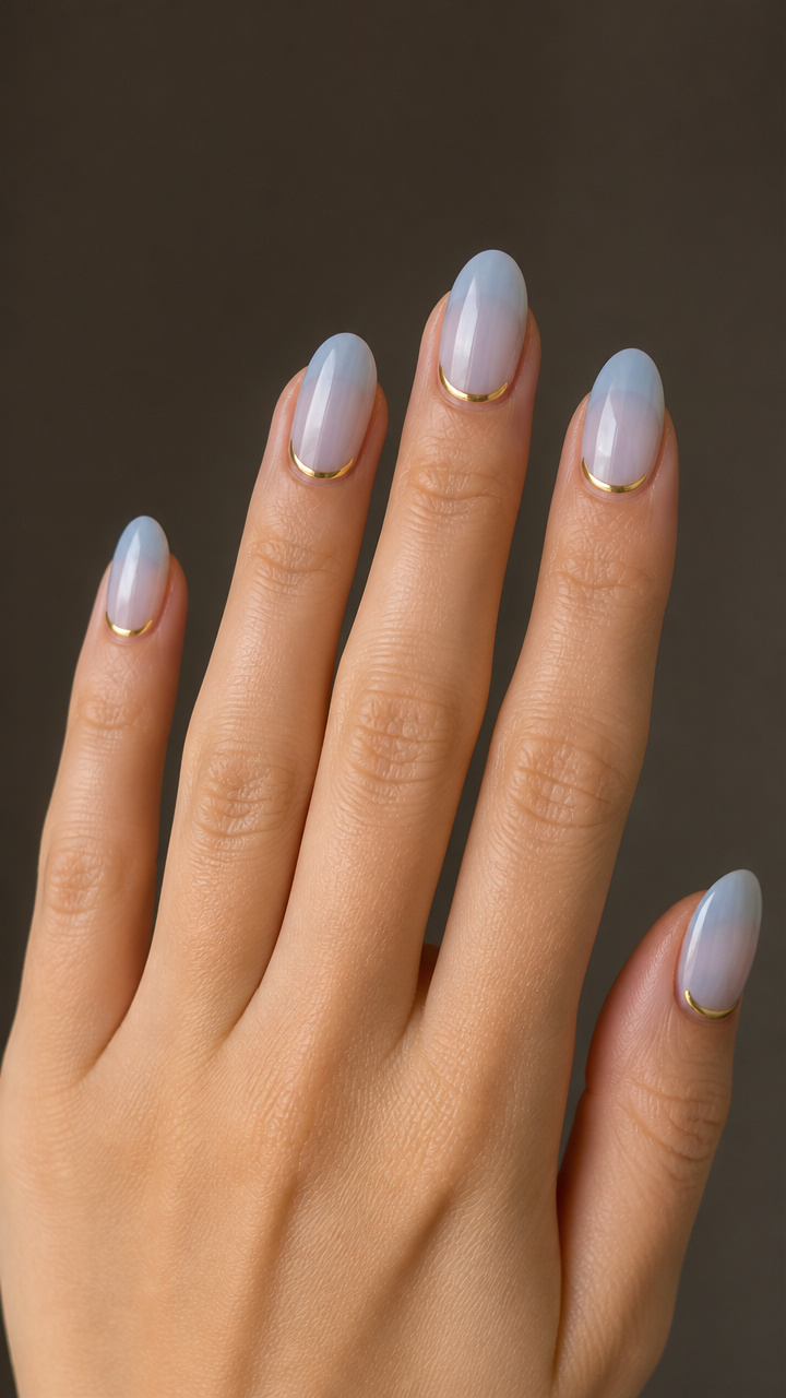 Sheer Blue Tint with Gold Crescent Accent