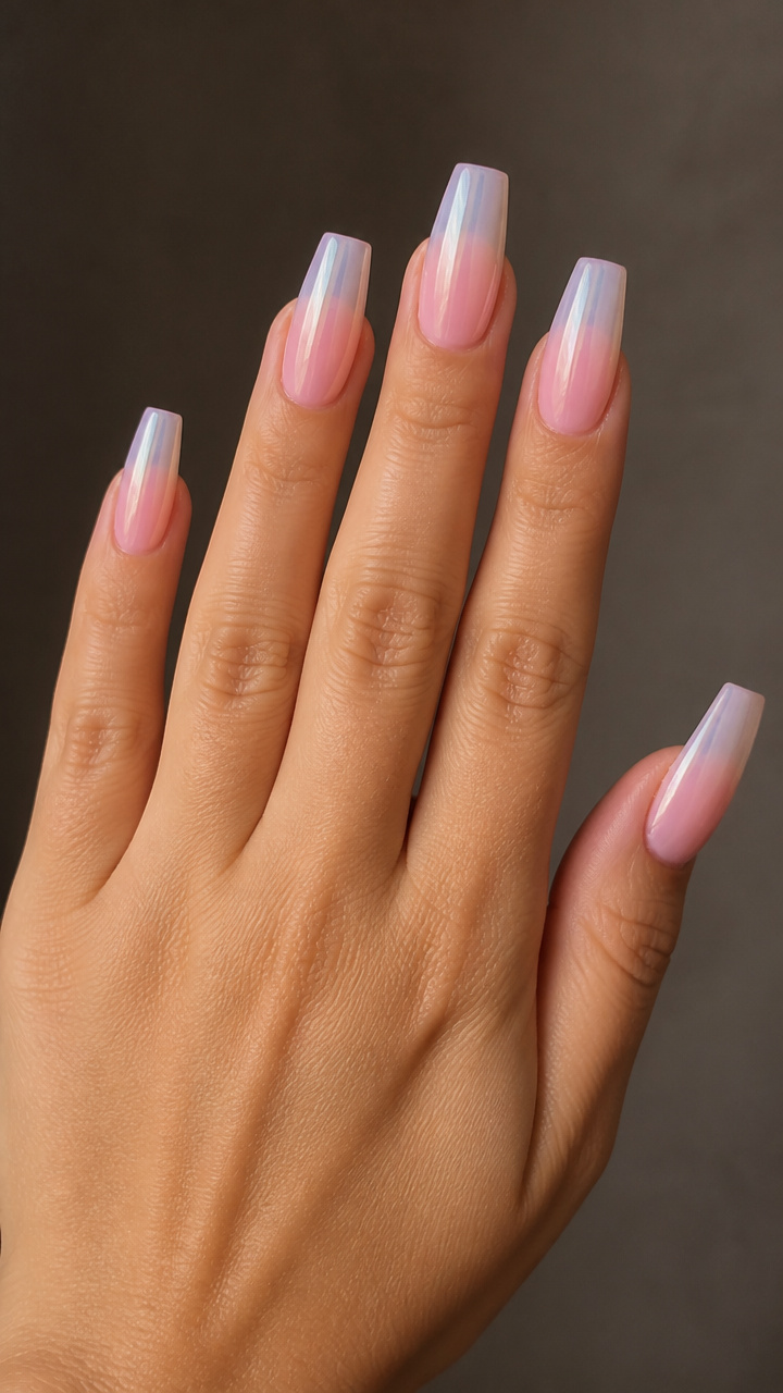 Pink Pearl Ombré Coffin Nails