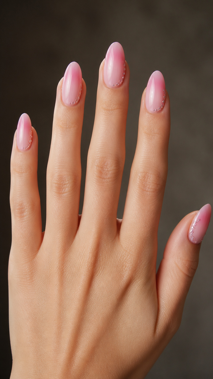 Pastel Pink Gradient with Tiny Rhinestones