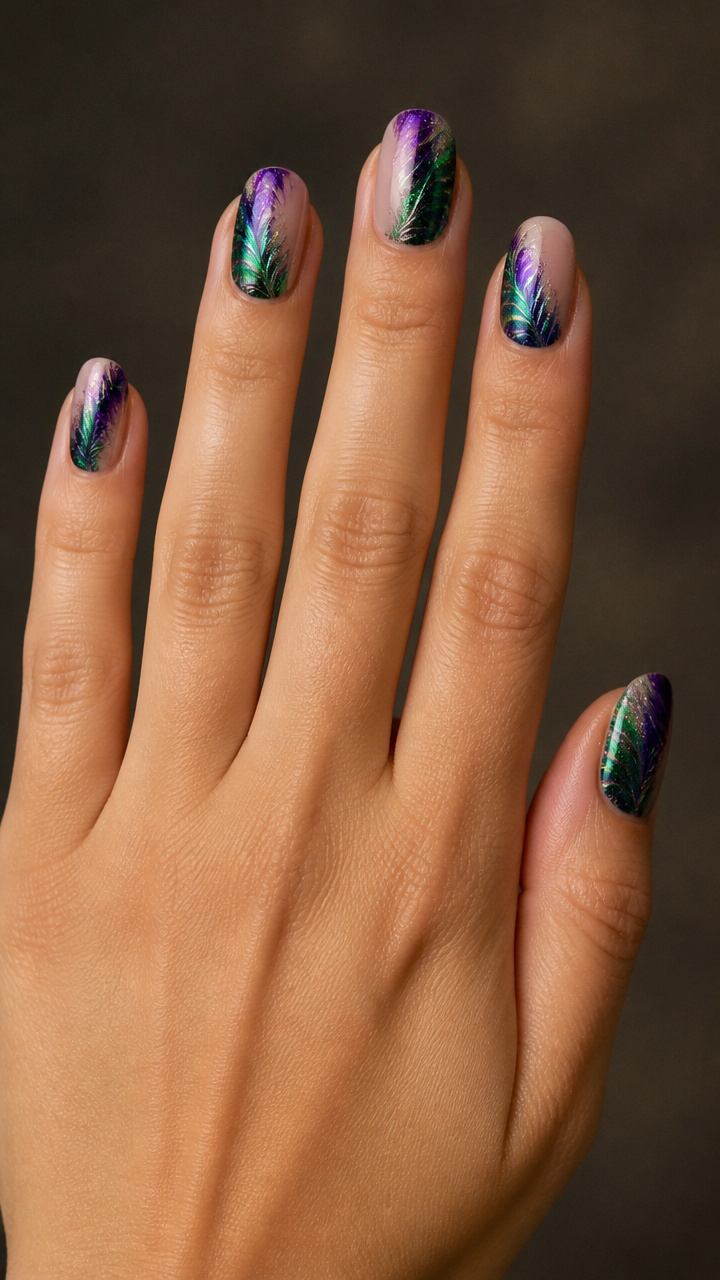 Feather Fan Accent Nails