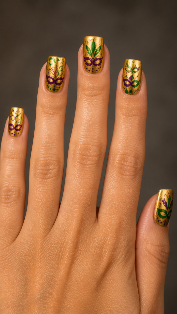 Mardi Gras Mask Print on Glossy Gold Base
