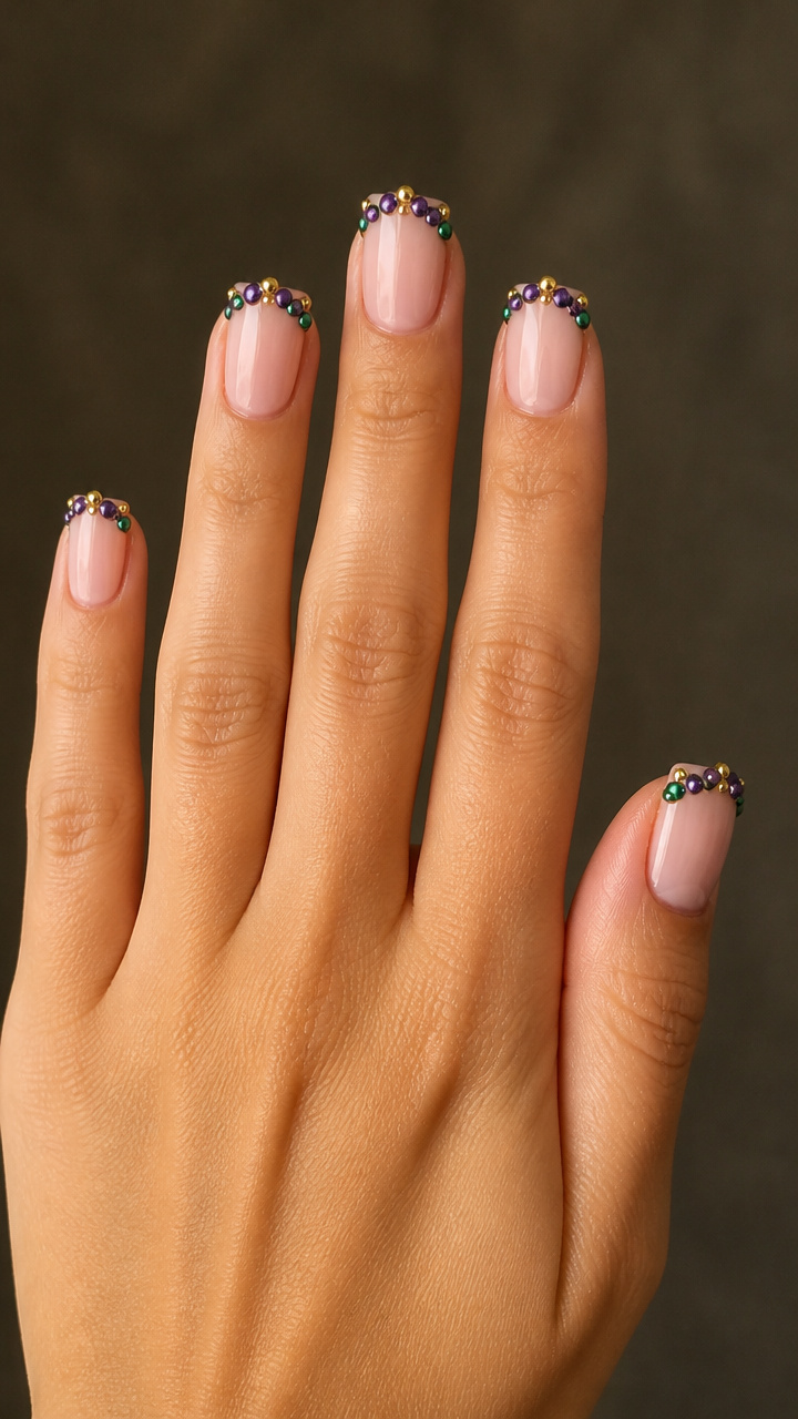 Beaded Edge Design on Short Square Nails