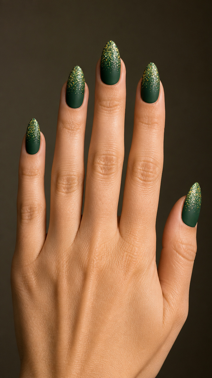 Glitter Gradient Over Matte Forest Green