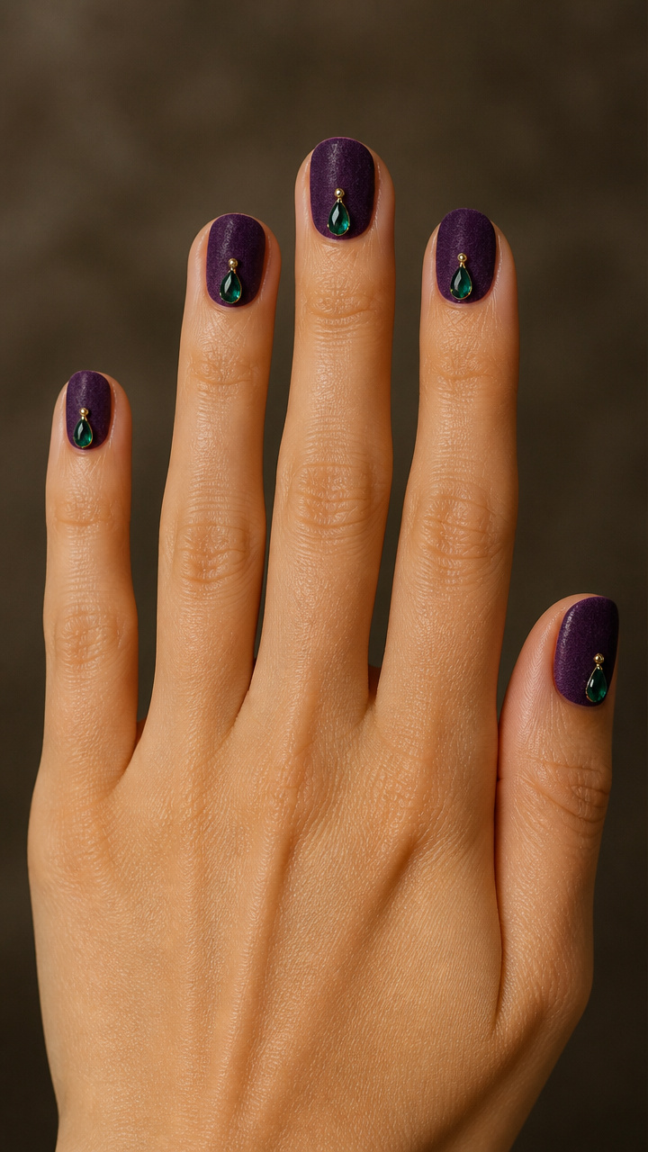 Purple Velvet Finish with Emerald Drop Beads