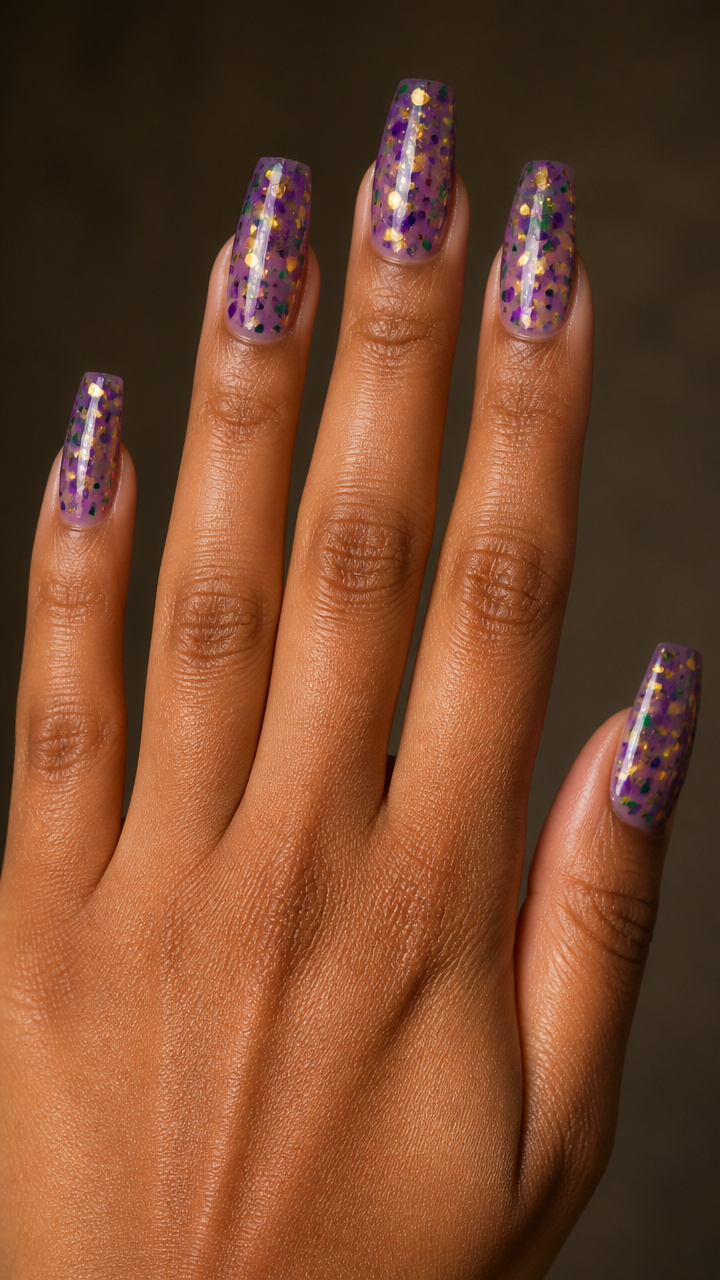Coffin Nails with Carnival Confetti Sprinkle Design