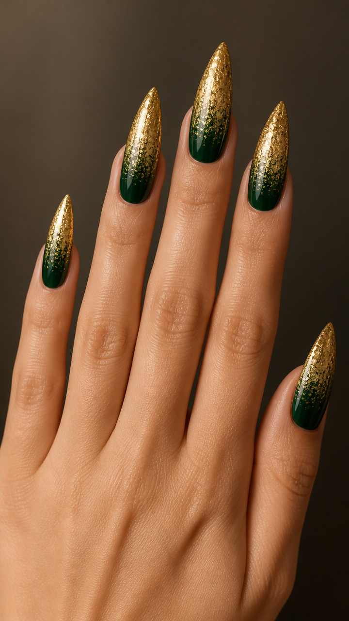 Gold Foil Ombré Over Deep Green Base